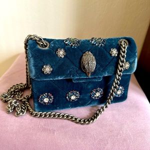 Kurt Geiger blue velvet crossbody purse with silver hardware
